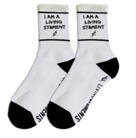 I AM A LIVING ST8MENTS Sports/Crew Socks (White)