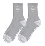 I AM A LIVING ST8MENT - Sports Crew Socks (Grey/White)