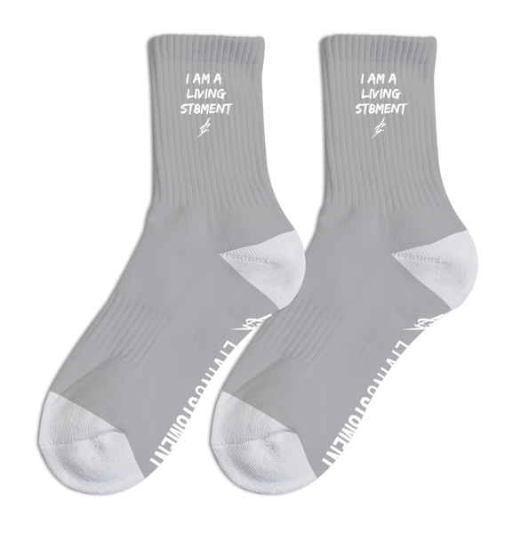I AM A LIVING ST8MENT - Sports Crew Socks (Grey/White)